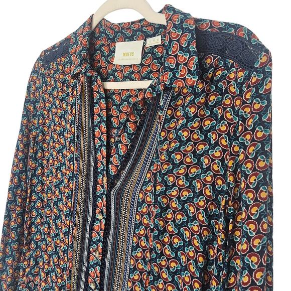 Maeve Blouse Anthropologie Blouse Peasant Blouse Long Sleeve Blouse 0 Navy Janie - Picture 5 of 9